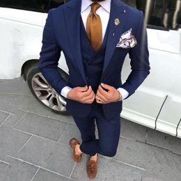 Handsome One Button Groomsmen Peak Lapel Groom Tuxedos Men Suits Wedding/Prom/Dinner Best Man Blazer(Jacket+Pants+Tie+Vest) 836
