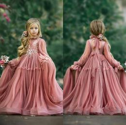 Winter Flower Girl Dresses For Weddings Long Sleeve Lace Girls Pageant Dress Floor Length Kids Birthday Communion Dress