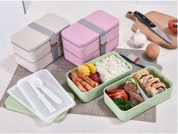 Lunch Box Case Wheat Straw Bento Boxes Microwave Food Storage Container Healthy Work Bento Box Lid Fruit Tableware 2 Layer 1200ml CZYQ6897