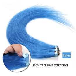 Tape In Human Hair Extensions 40 pieces 100g Brazilian Straight virgin Human Hair Skin Weft pink blue blonde