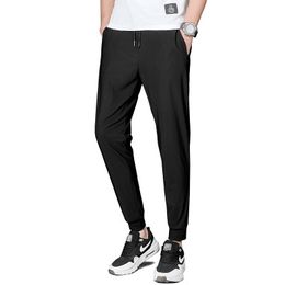 Mens Ice silk Sports Pants Male Nylon Elastic Breathable Spring Thin Pants Plus Size Quick Drying Slim Summer Ultra Thin Casual Pants