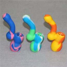 4.75 Inches Silicone Smoking Bubble Pipe silicone hand pipes Unbreakable portable bong glass nectar ash catcher