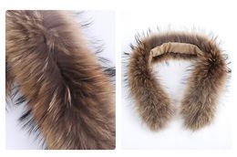 Wholesale- natural raccoon fur hoody trim collar women winter parka hooded real fur collar scarf genuine fur accessories neck warmers