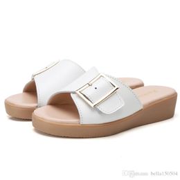 Genuine Leather Female Slippers Luxury Sandals Metal buckle Women Black Colours Sandals Female summer outdoor beach Slippers top quality