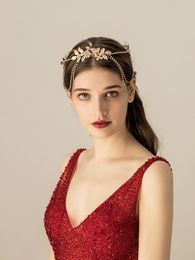 -Vintage Gold Strass-Blumen-Kette Kopfschmuck Hochzeit Haarschmuck für besondere Anlässe Stirnband-BrautTiara-Krone Chinese Stirnband