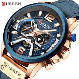 Curren Casual Esporte Relógios Para Homens Blue Top Marca Luxo Luxo Couro Relógio de Pulso Homem Relógio Moda Cronógrafo relógio de pulso
