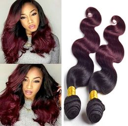 Peruvian Ombre Burgundy Hair Weave Body Wave Two Tone Ombre 1B 99J Wine Red Human Hair Bundles