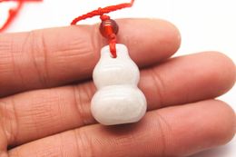 Hand-carved - xinjiang hetian natural white jade, calabash (fu lu). Amulet - lucky necklace pendant.