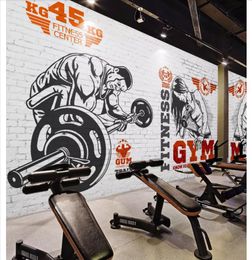 Customized 3D stereo sports gym photo wall paper mural Modern minimalist gym beautiful muscular man weight lifting background wall