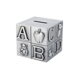 metal banks UK - ABC Alphabet Block Piggy Bank Saving Money Box for Baby Engraved Zinc Alloy Metal Coin Pot Room Decoration Pewter Brush Finish
