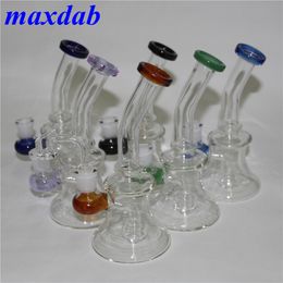 Clear Mini Pocket Glass Bongs Recycler Oil Rigs hookah Smoking Pipe water Pipes Bong Hookahs Shisha 14mm joint 7.4 inches tall