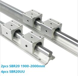 2pcs SBR20 1900mm/2000mm support rail linear rail guide + 4pcs SBR20UU linear bearing blocks for CNC router parts