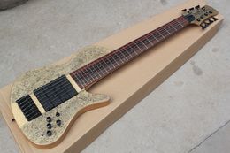 Factory Custom 6 Strings Electric Bass Guitar with Bird Eye Veneer,4 Pickups,Black Hardwares,Offer Customised