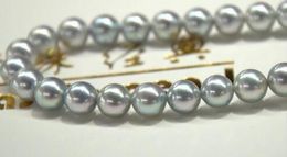18 "9-10mm Mar del Sur natural plata gris redondo collar de perlas de plata 925