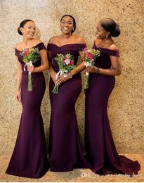 Grape Satin Mermaid Bridesmaid Dresses Saudi African Off Shoulder African Maid Of Honer Dress Back Zipper Wedding Guest Gowns