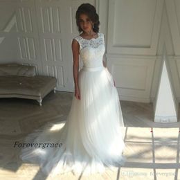 2019 Simply A-Line Country Long Wedding Dress Elegant Soft Tulle Backless Lace Bridal Gown Custom Made Plus Size