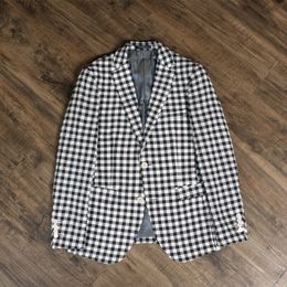 Black&White Cheque Plaid Summer Linen Mens Suits 2 Button Leisure Sports Blazer Leisure Suit Coat Mens Jacket329b