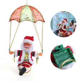 Electric Christmas Santa Claus Toy Hanging Rotation Parachute Turn Musical Pendant Christmas Gift For Child Toy Party Supplies New BC VT1190