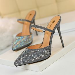 Fashion- mules pointed toe high heels party shoes stiletto escarpins sexy hauts talons womanzapatos de mujer con plataforma