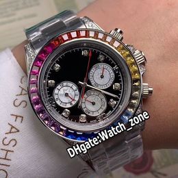 New Steel Case 116599 RBOW Black Dial White Subdial Automatic Mens Watch SS Steel Bracelet Rainbow Diamond Bezel Watches Watch_Zone 2 Color