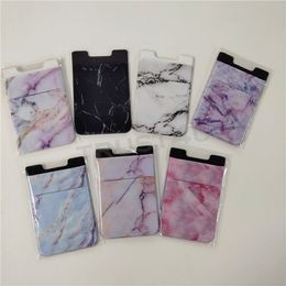 Lycra 3M Adhesive Decorative Sticker Pocket Card Credit ID Holder Marble style Back Phone Pouch Case For IPhone X 8 7 For Samsung S9