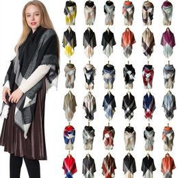 Plaid Scarves Girls Shawl Grid Tassel Wraps Fashion Lattice Square Neck Scarf Fringed Pashmina Winter Neckerchief Blankets 140*140cm C1522