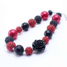 red chunky beads Canada - Rose Flower Kid Chunky Necklace Fashion Red+Black Color Bubblegum Bead Chunky Necklace Children Jewelry For Toddler Girls