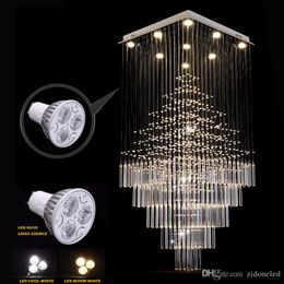 Modern LED Square Crystal Chandelier Lamps Stairs Hanging Pendant Lighting Fixtures for Villa Hotel Mall AC110-240V