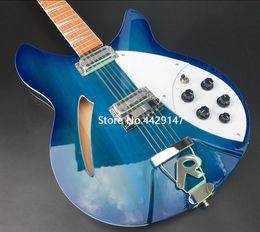 Free Shipping 330 360 12 Strings Blue Semi Hollow Body Electric Guitar Gloss Varnish Rosewood Fingerboard, Vintage Tuners, Dual Input Jacks