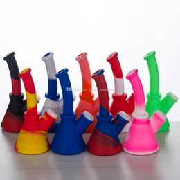 Silicone Bong 6.4 Inch Beaker Base Water Pipes 14mm female unbreakable bongs Silicone Downstem & Glass Bowl