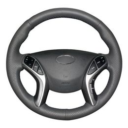 Top Leather Steering Wheel DIY Hand-stitch on Wrap Cover For Hyundai Elantra Avante