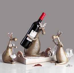 Retro Deer Wine Rack Cup Holder Statue Abstraction Animal Colophony Crafts Home Accessories L2934