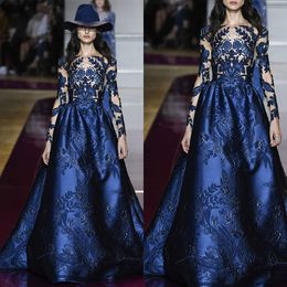 zuhair murad fall prom formal dresses sheer jewel neck long sleeve evening dresses flower applique party red carpet gowns