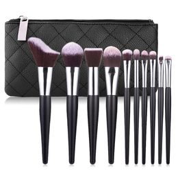 Professional Brush for Powder Foundation Face Brush Eyeshadow Eyebrow Lip Brushes 10pcs Cosmetic makeup brush Set kit with a Leather bag