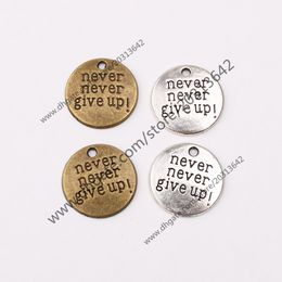 Word Never Never Give Up Round Jewelry Accessory Pendant Charms for DIY Necklace Bracelet Earrings Making
