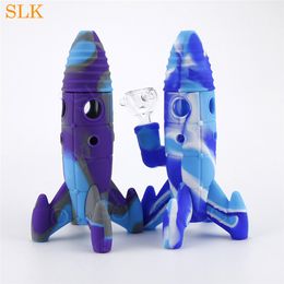Fashion space rocket design hookah glass water pipes 7.70inch collapsible percolator hand pipe Four brackets water bong with silicone cap