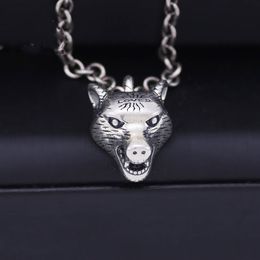 Vintage 925 Sterling Silver Necklace Men's Anger Forest Series Wolf Head Pendant Necklace Wild AJ Men and women couples necklace