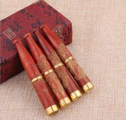 Natural Double Over-consideration of Carved Dragon Solid Wood Tobacco Nozzle with Great Red Acid Branch Healthy Tobacco Nozzle Removable and