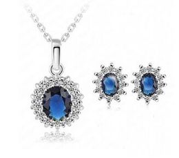 Hot Style European and American fashion micro-set sapphire necklace royal princess earrings necklace set fashion classic elegant