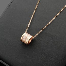 New Arrive Fashion Classic Lady 316L Titanium steel 18K Plated Gold Necklaces With Double Rows Strip-type Diamond Pendant 3 Color320Q