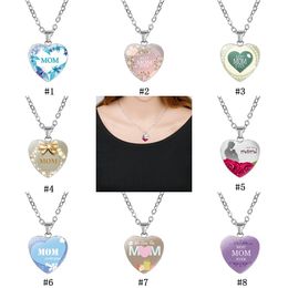 Hot sale Love You MOM Necklace Glass Heart Shape Necklace Pendants Best Mom Ever Fashion Jewelry Mother Gift