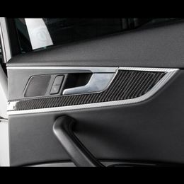 Carbon Fiber Interior Door Panel Decorative Cover Trim For Audi A4 B9 2017-2019 Car Styling Door Handle Sticker Auto Accessories