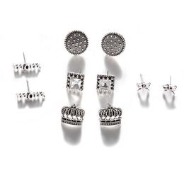 5 pairs Antique silver Bohemia Butterfly Mom Ear Studs for Lady girl Geometric Crystal Stud as gift Party Cuff Earrings
