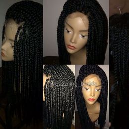 1b#Color Synthetic Braided Lace Front Wigs For Black Women Heat Resistant Fibre Hair Wigs Premium Braid Wig