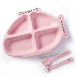 Aeroplane Cartoon Baby Bowls Set Spoon Fork Wheat Straw Child Feeding Tableware Dinnerware Baby Food Plate Dish