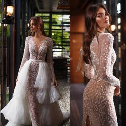 2020 Millanova Glamorous Mermaid Wedding Dresses With Detachable Train Beads Appliques Lace Wedding Gowns Sweep Train Bridal Dresses