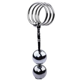 Male Metal Ball Cockrings Heavy Hanger Stretcher Extender Cock Pendant Enlargers Enlargement Penis Delay Ring Sex Toys for Men A002