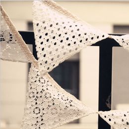 2.5M White Lace Fabric Banner Pennant Wedding Flag Bunting Decor Vintage Party Birthday Wedding Garland Home Decoration