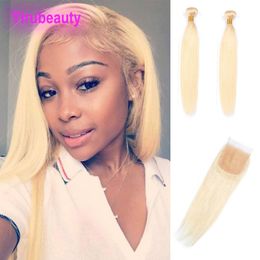 Peruvian Yirubeauty 2 Bundles With 4X4 Lace Closure Straight Human Hair 613# Blonde Bundles With Closure Middle Three Free Part 10-30inch