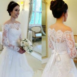 Sexy Long Sleeve Lace Appliques Wedding Off Shoulder Bolero Cap Jackets Sheer Bridal Ivory White Custom Jacket Size S M L XL